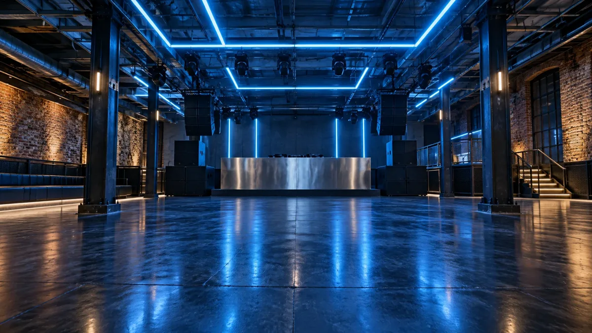 Clubinterieur met blauwe verlichting