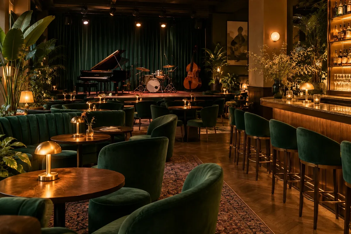 Clubinterieur met groene sfeerverlichting